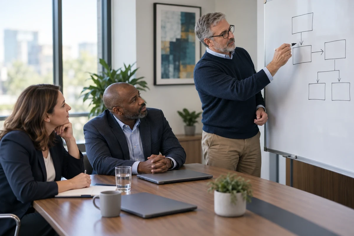 A senior architect mapping a process with a client leadership team