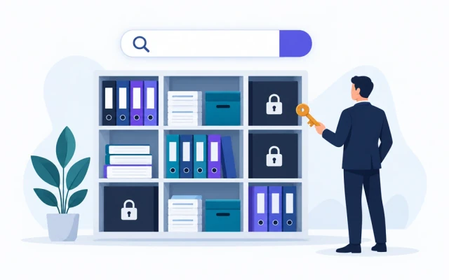 A governed search across policies and procedures with access boundaries