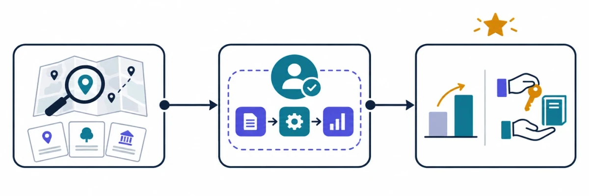 Three-step engagement timeline: discovery and options, controlled pilot, prove and hand-over