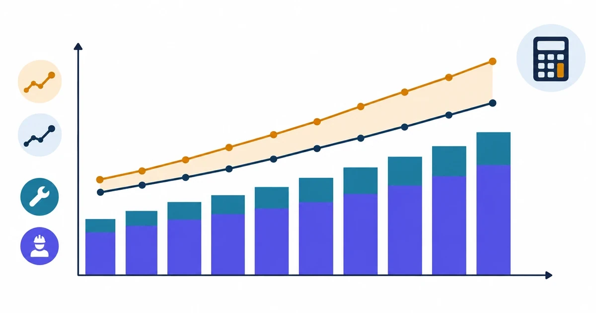 A cost range chart with labor and delay components