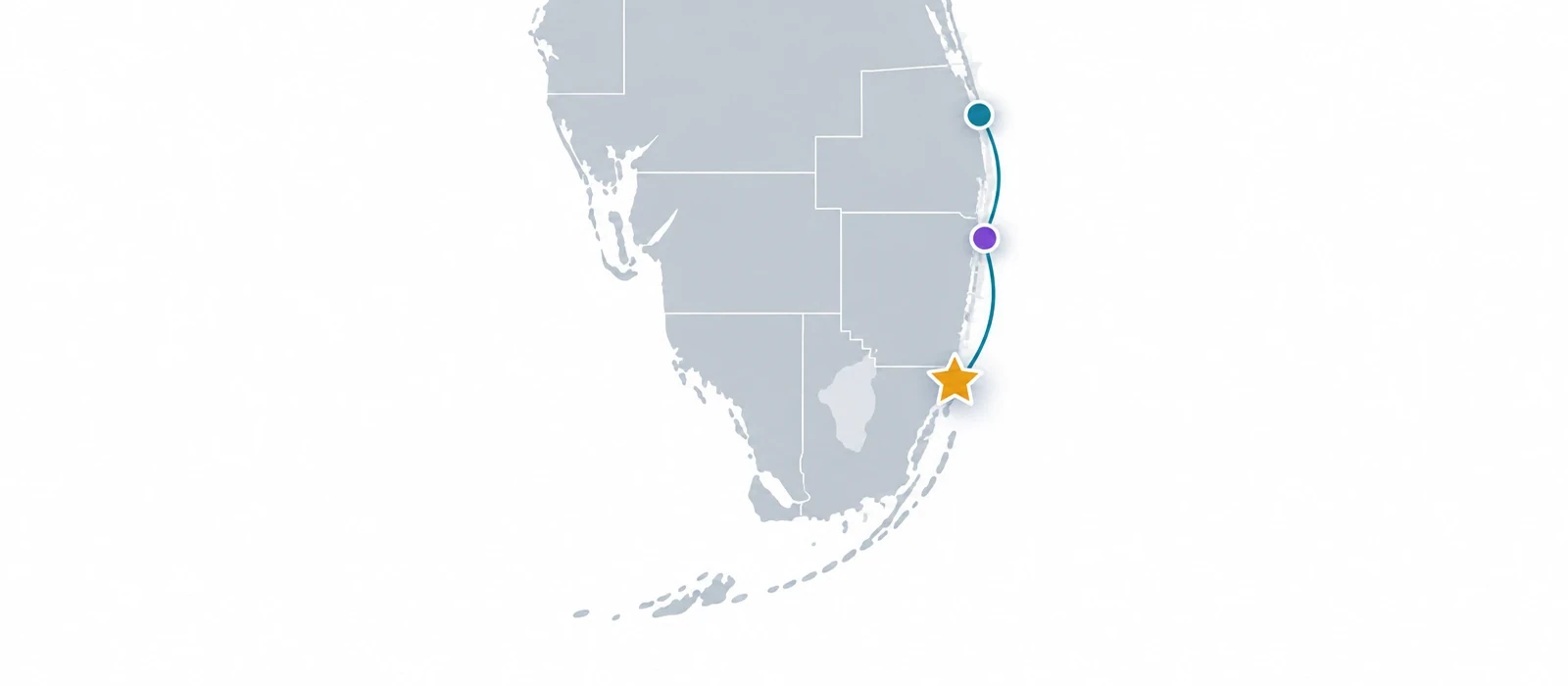 Stylized map of South Florida from Palm Beach to Miami